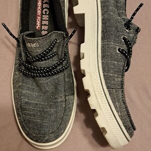 Skechers Gray Canvas Loafers with White Sole